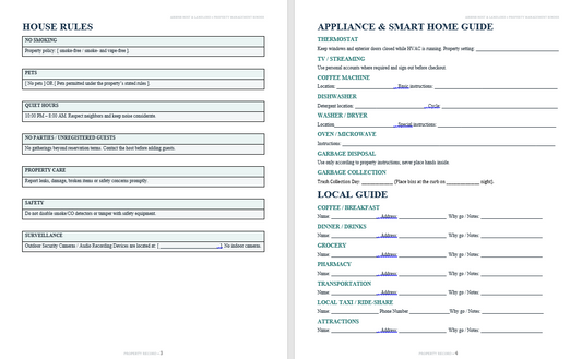 Printable property management binder pages for rental operations and records