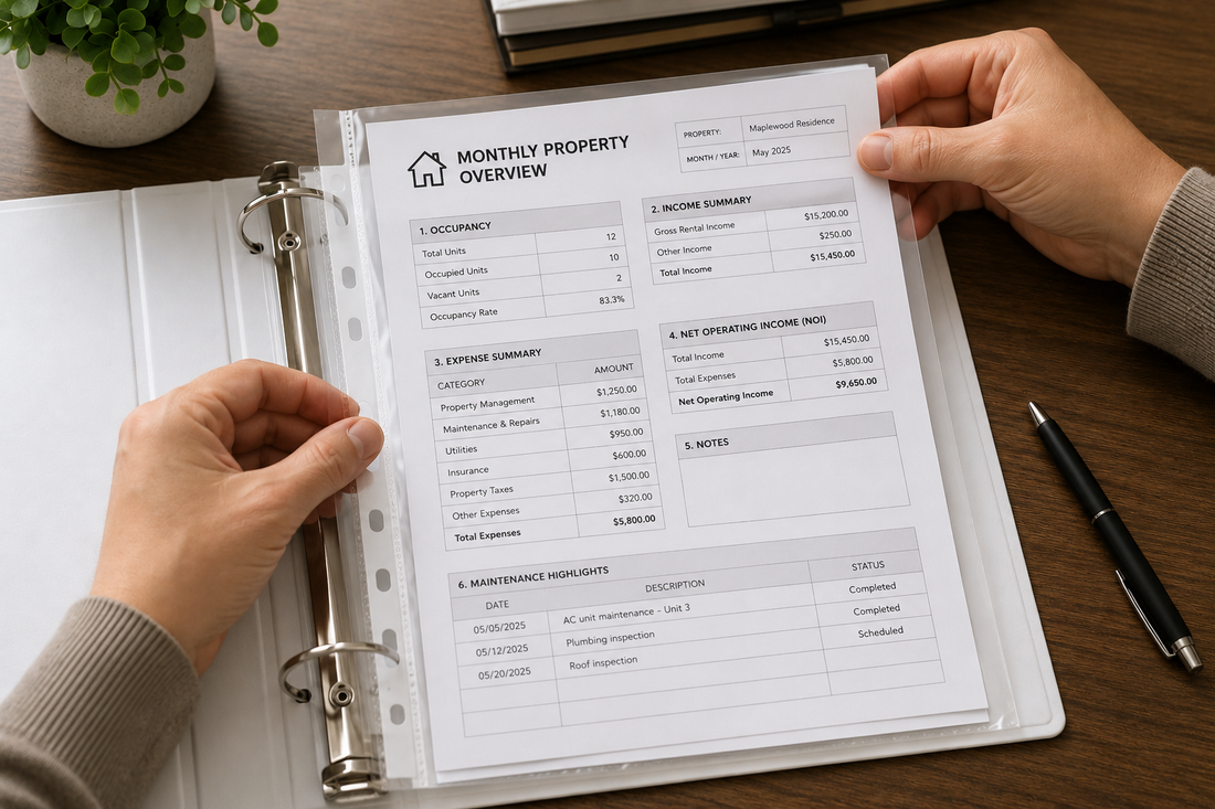 Landlord organizing property records for a rental key and access control log