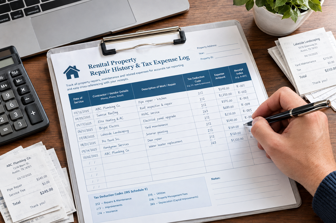 Landlord recording rental repair history and invoice details