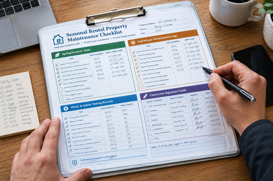 Landlord completing a seasonal rental property maintenance checklist