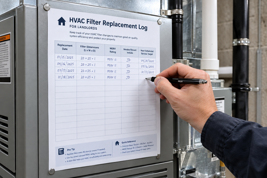 Maintenance technician recording an HVAC filter replacement