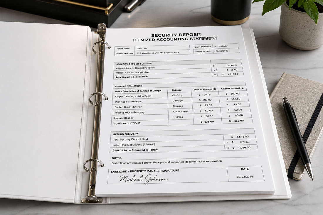 Landlord tenant file with organized tenancy and security deposit records
