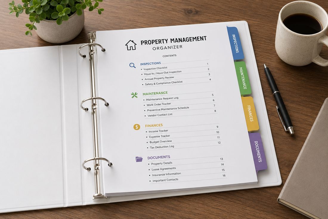 Organized landlord binder used to prepare a new tenant welcome packet