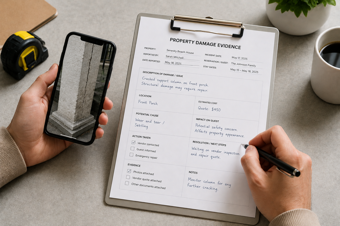 Short-term rental damage documentation after a guest stay