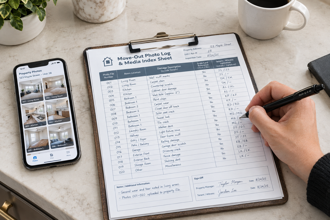 Property manager indexing move-out inspection photographs