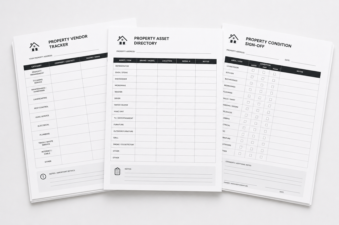 Property management binder and fillable landlord records used for lease summaries