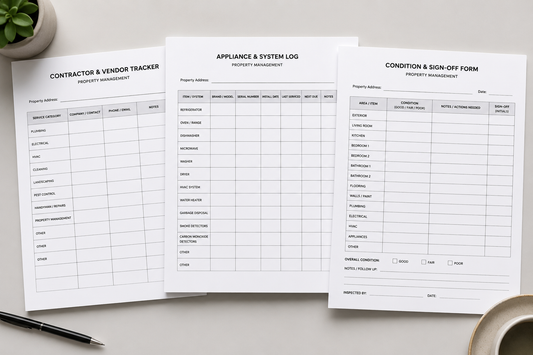 Property management binder and maintenance records prepared for a new rental property