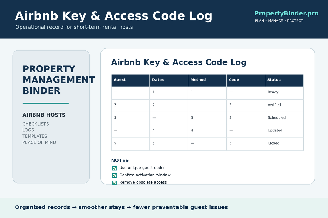 Airbnb key and access code log