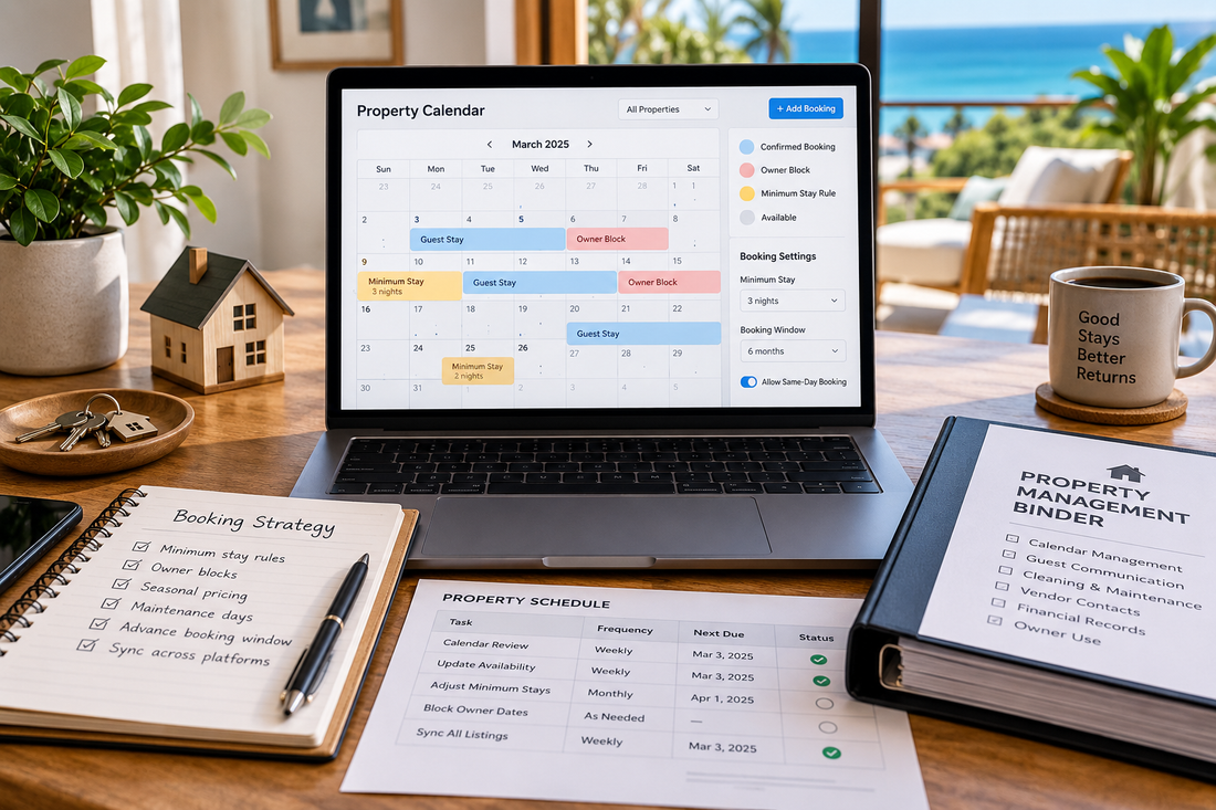 Airbnb calendar management with booking rules owner blocks and availability planning