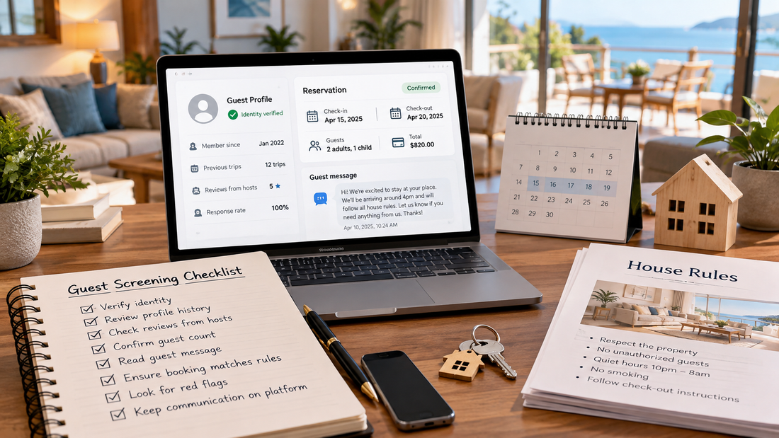 Airbnb guest screening checklist with verified profile reviews house rules and reservation details