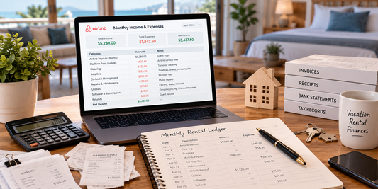 Airbnb monthly income and expense tracking with payouts fees cleaning supplies maintenance and records