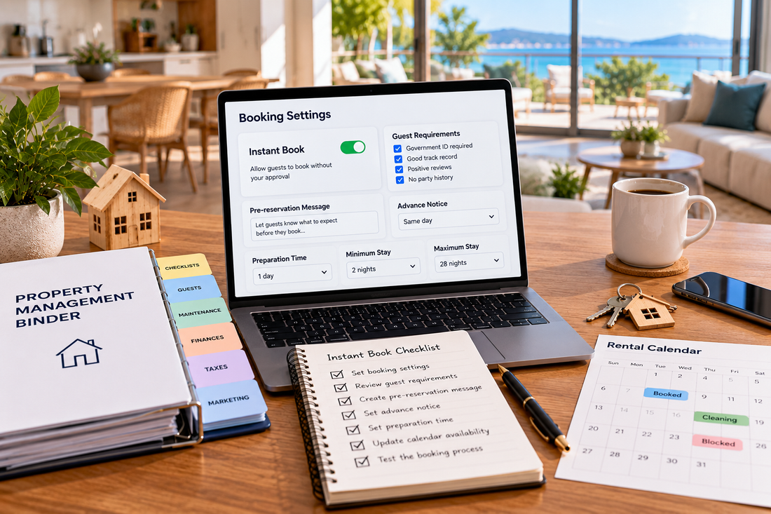 Airbnb Instant Book settings with guest requirements advance notice and preparation time