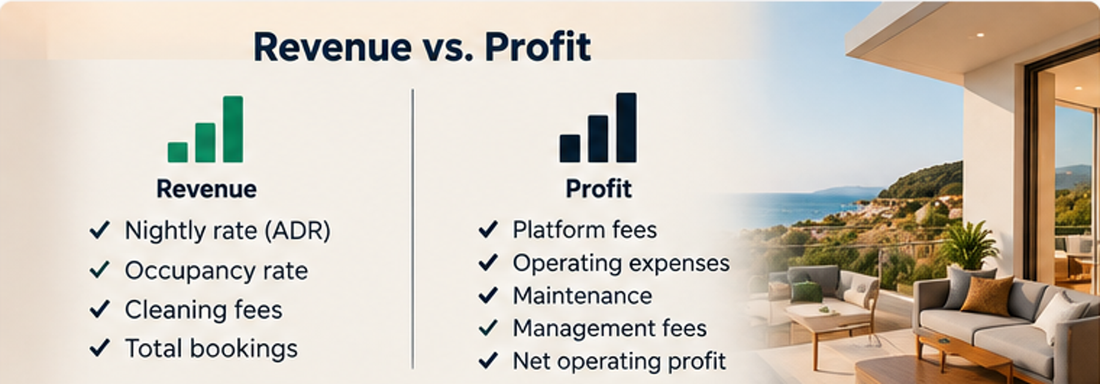 Airbnb revenue versus profit comparison with hosting income and operating costs