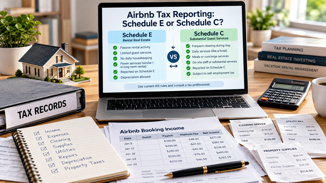 Airbnb tax reporting comparison between Schedule E rental activity and Schedule C substantial guest services