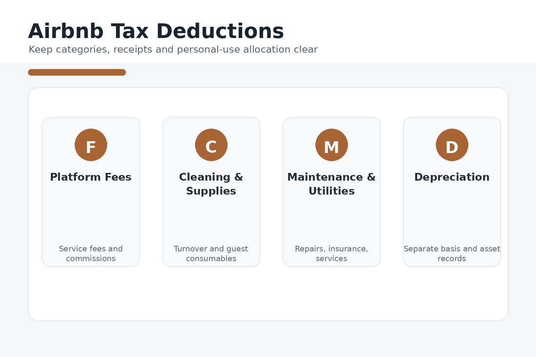 Airbnb tax deductions with platform fees cleaning supplies maintenance utilities and depreciation records