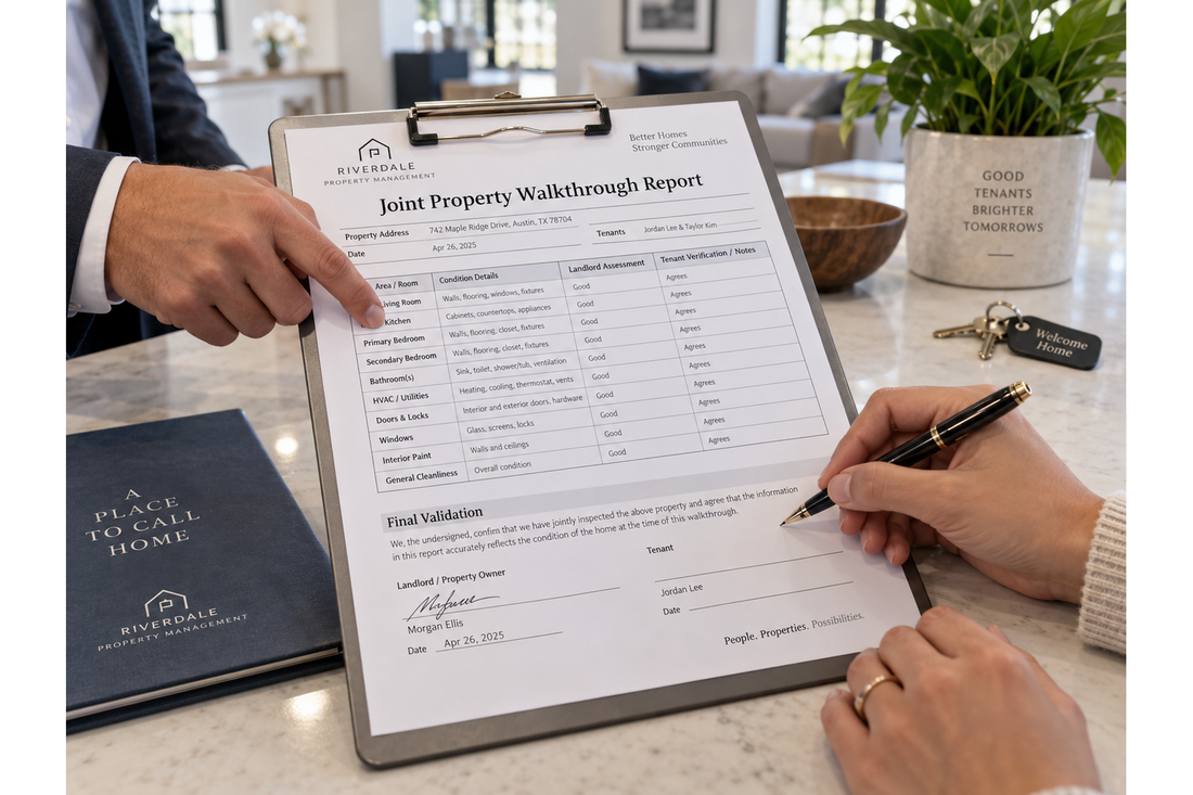 Landlord and resident completing a joint rental inspection report