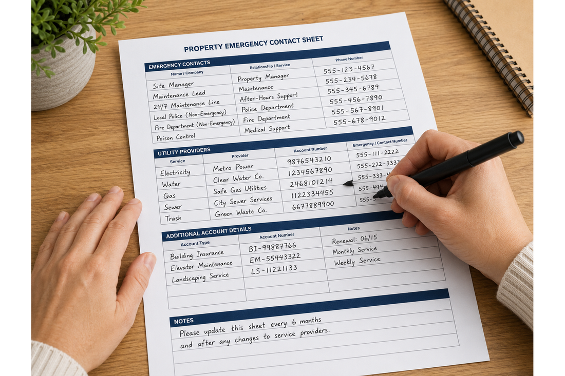 Property manager updating an emergency contact list