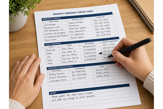 Property manager updating an emergency contact list