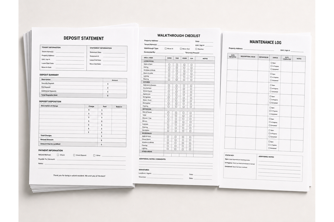 Landlord property workbook organized as part of a rental property file system