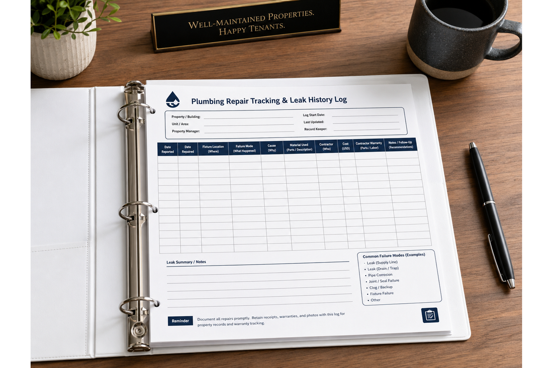 Printable landlord expense and repair tracking form inside a property management workbook