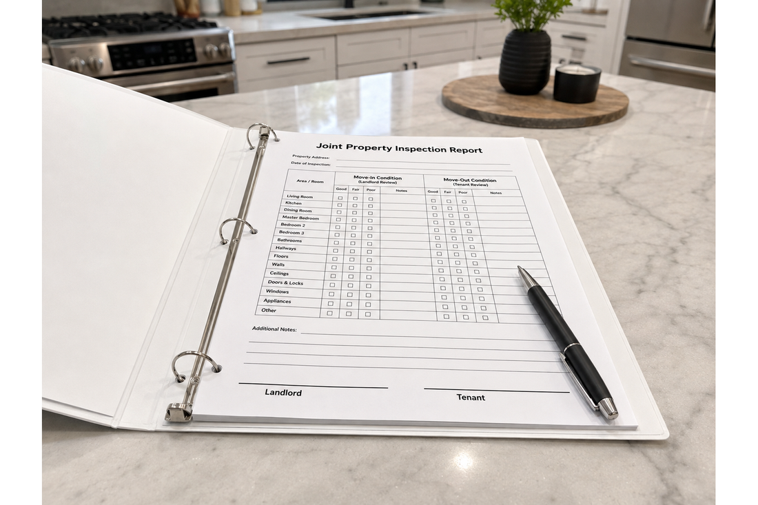 Rental handover paperwork organized with property access records