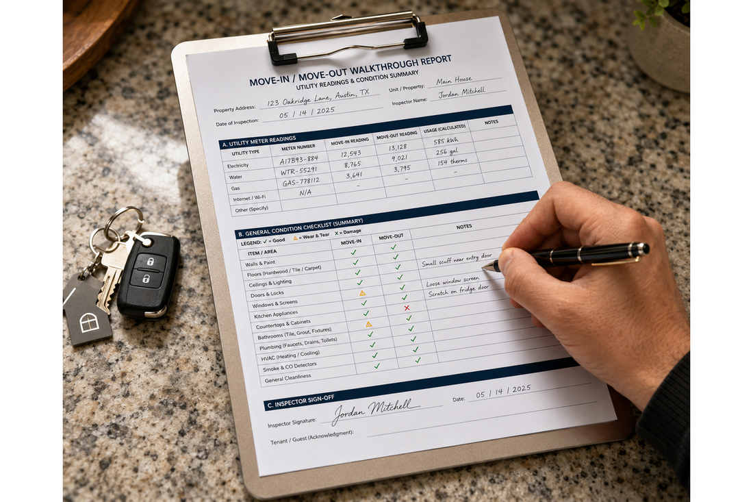 Property manager documenting rental condition at the start of a tenant turnover