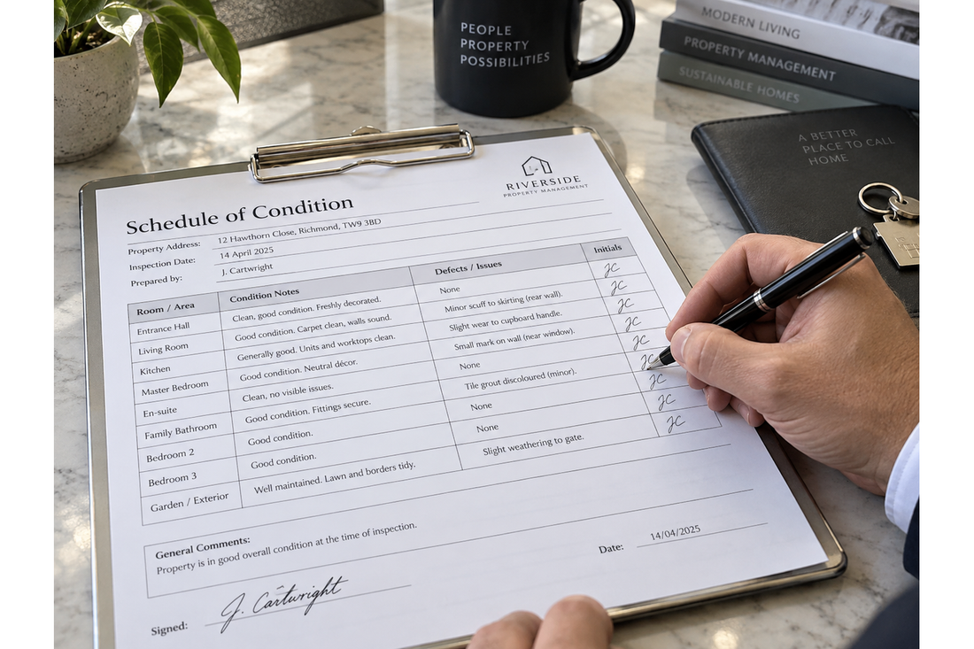 Property manager documenting a rental property's schedule of condition