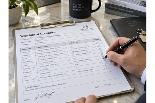 Property manager documenting a rental property's schedule of condition