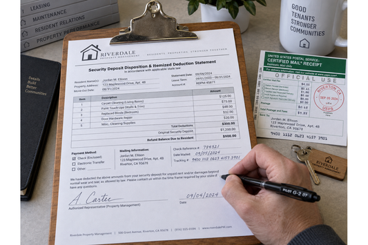 Property manager preparing an itemized security deposit statement