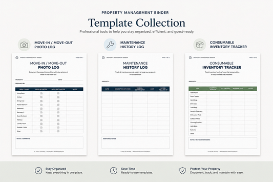 Printable property management binder used to organize tenant information records