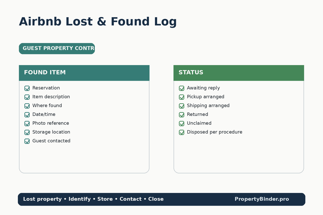 Airbnb lost and found log