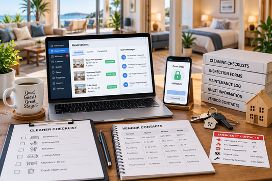 Remote Airbnb management setup with reservations smart lock cleaners and vendor records