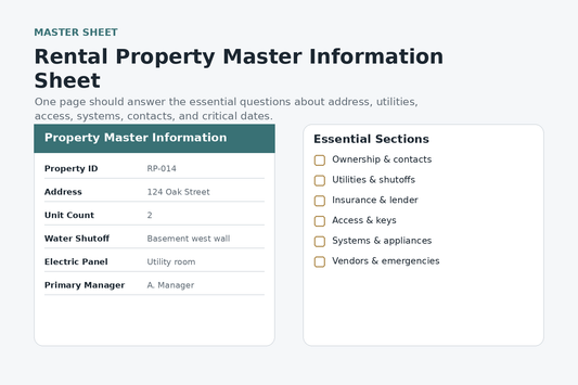 Rental property master information sheet