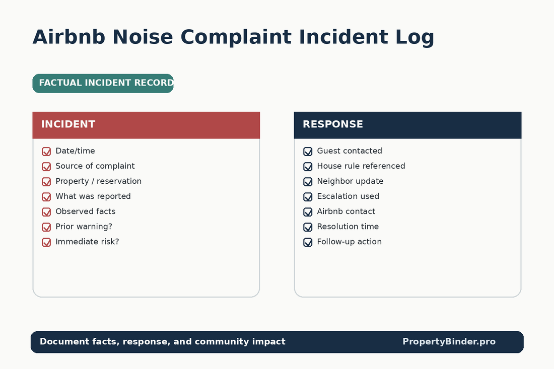Airbnb noise complaint incident log