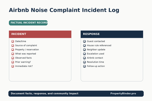 Airbnb noise complaint incident log
