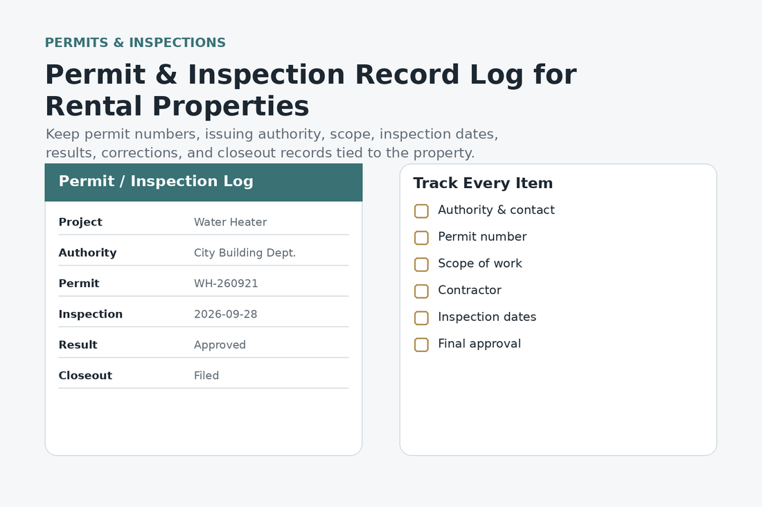 Permit and inspection record log for rental properties