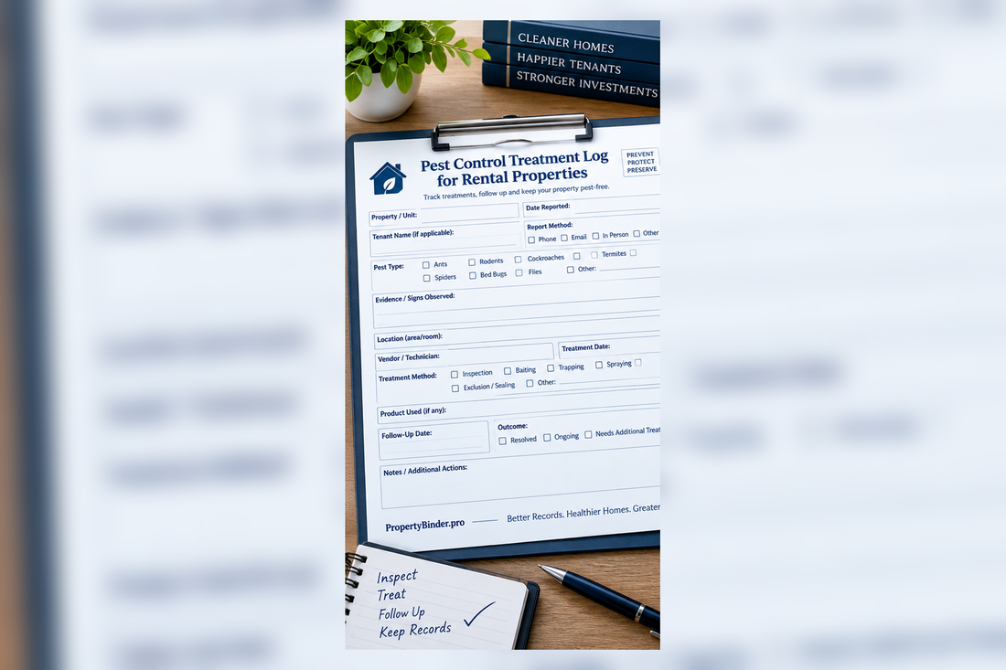 Pest control treatment log for rental properties