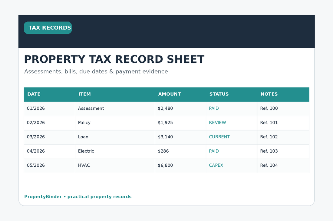 Property tax record sheet for landlords