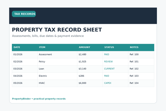 Property tax record sheet for landlords
