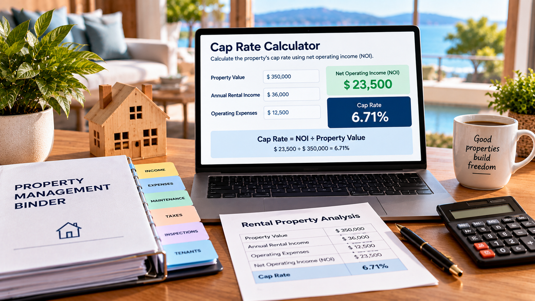 Rental property cap rate calculator using net operating income and property value