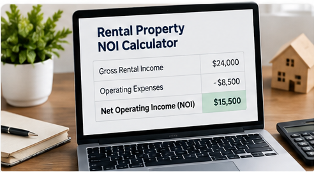 Rental property NOI calculator with rental income operating expenses and net operating income