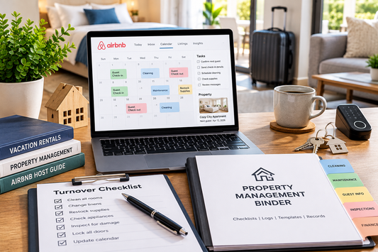 Short-term rental automation workflow with calendar tasks access and property records