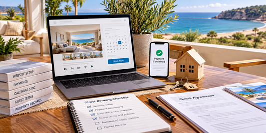 Vacation rental direct booking setup with website payments calendar sync and guest terms