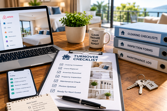 Vacation rental management turnover checklist and organized property records