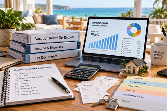 Vacation rental tax records with income expenses receipts calculator and property documents