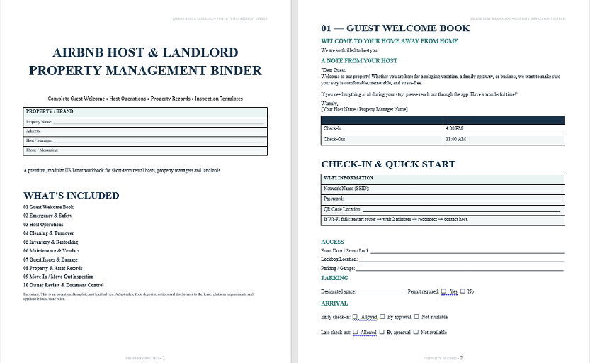 The Ultimate Landlord & Airbnb Host Success Bundle | Editable Property Welcome Book & Move-In/Move-Out Inspection Checklist Printable PDFDigital product